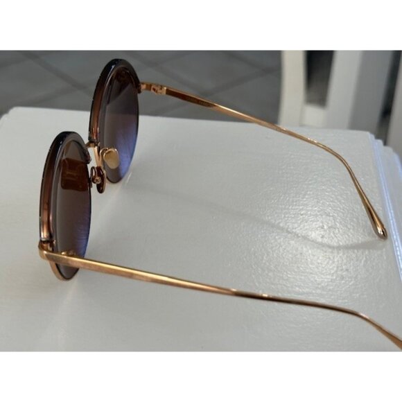 Linda Farrow Rare Rose Gold Wire Frame Chocolate Round Sunglasses LFL966 6 New main image 14